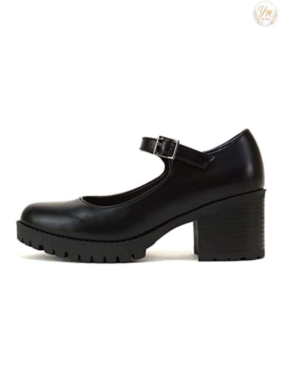 Mary Jane Pump Chunky Block Heel Adjustable Strap Round Toe Lug Sole